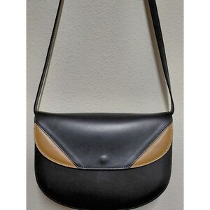 Valentina Fiore Genuine Leather Crossbody Bag Black Tan Made In Italy Saddle